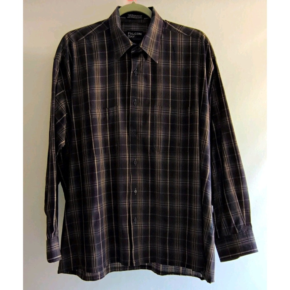Falcon Bay Classics Men's Plaid Woven Button Up Long Sleeve Pockets L Multicolor